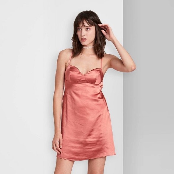 Rose Satin Slip Dress - Picture 1 of 3